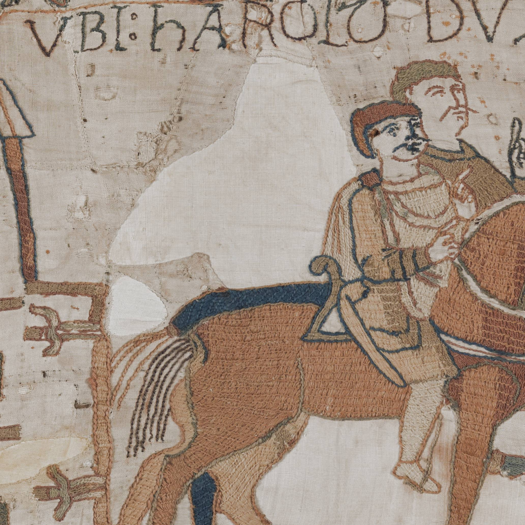 Detail from the Bayeux Tapestry showing a rider on horseback